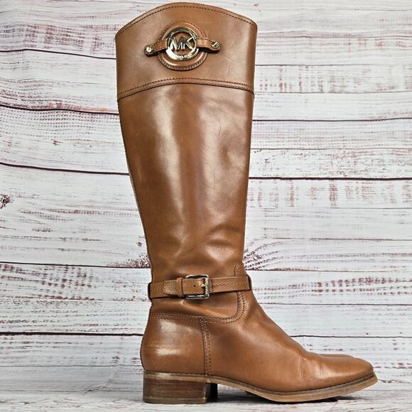 Michael Kors Womens Stockard Riding Boots 8M Brown Leather Knee Western Cowgirl - Picture 2 of 12